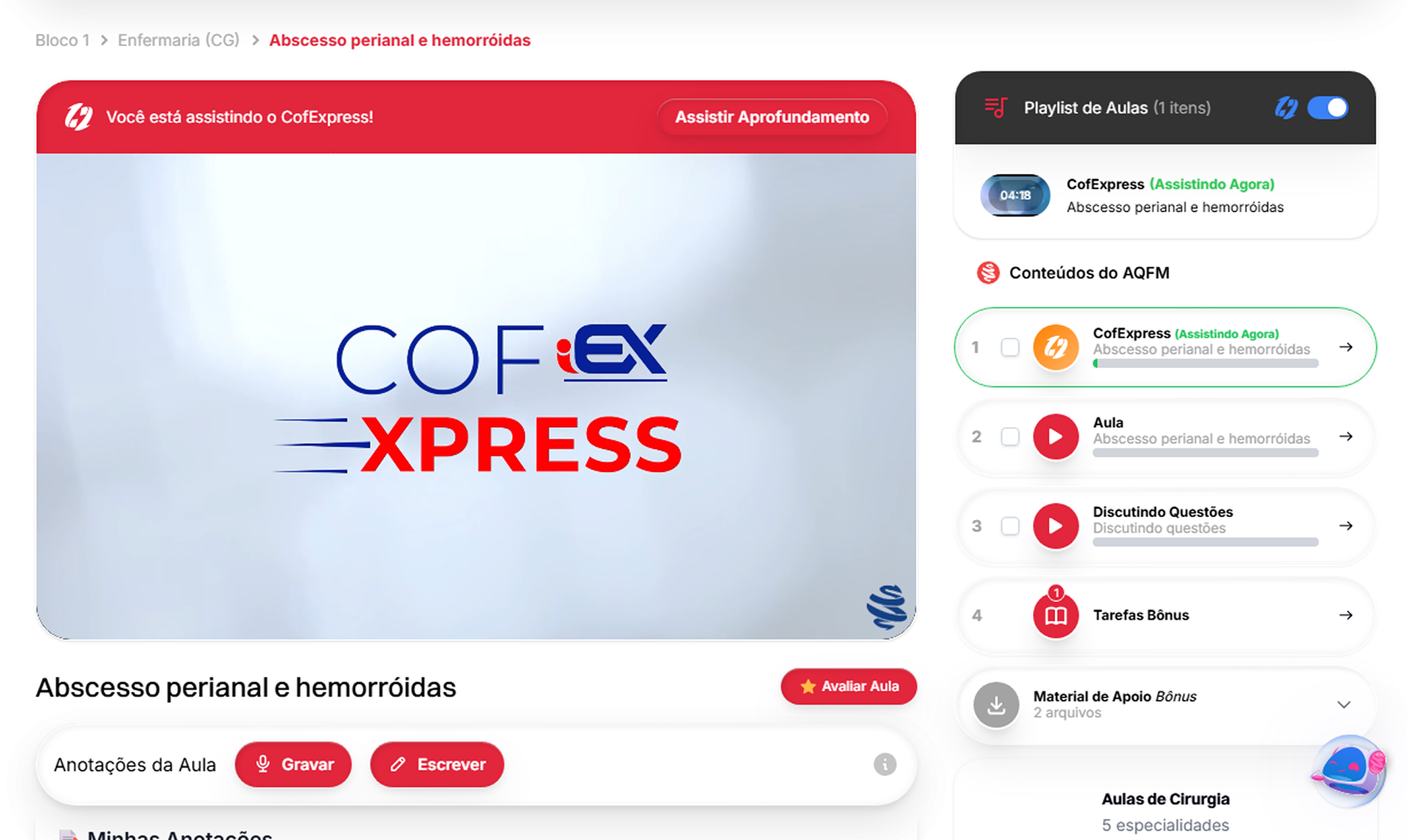 Plataforma MedCof - Visualização das Aulas